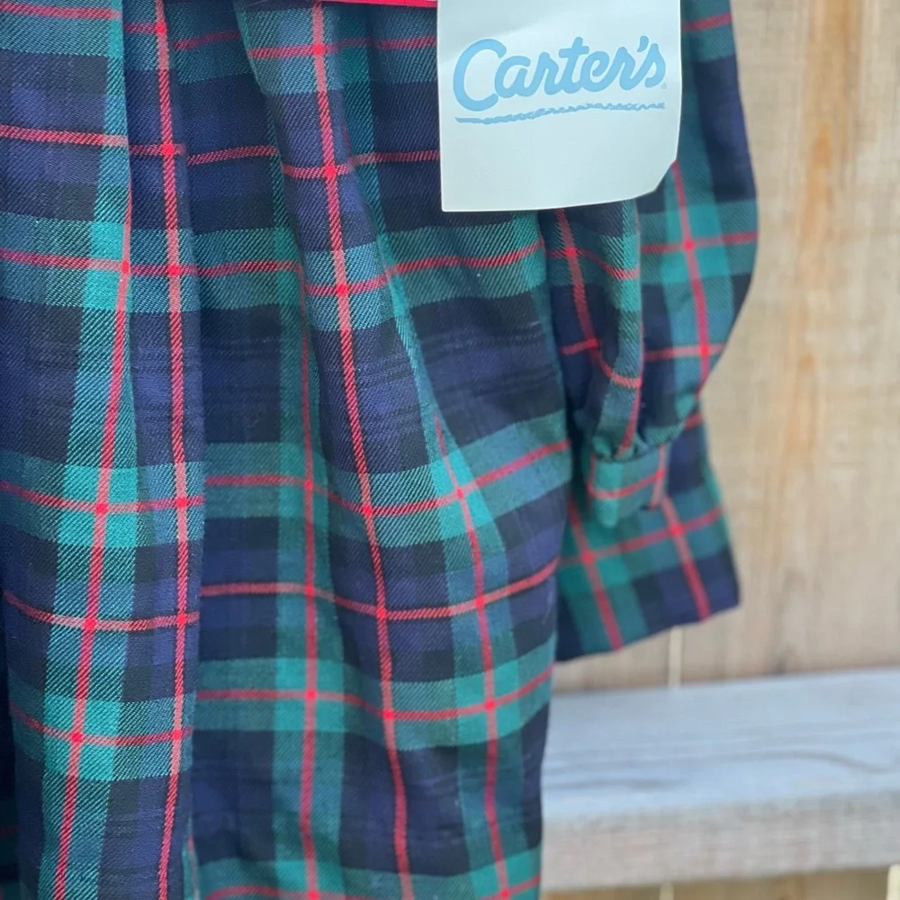 Carters Vintage Plaid Appliqué Bib Dress NWT